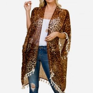 NEW Leopard Tassel Sheer Kimono/One size fits most